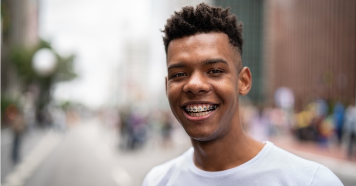 young boy on his first day with braces